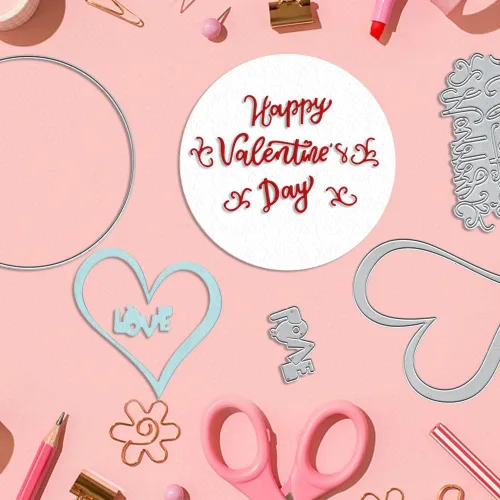 Vista 5 de Troqueles de corte de metal de San Valentín para hacer tarjetas, palabras de corazón de amor con sentimiento, troqueles en relieve, herramienta