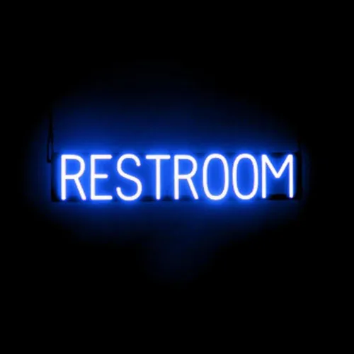 Vista 39 de SpellBrite Letrero de MEN para baños de negocios Letreros relacionados con el baño con aspecto de neón, luz LED azul 13.8 x 6.3 pulgadas