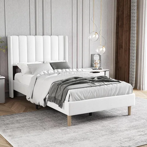 Vista 64 de Zoophyter Base de cama tapizada tamaño King con cabecero, listones de madera fuertes, no necesita somier, fácil montaje, terciopelo beige