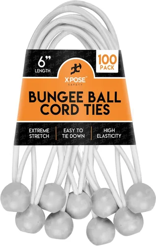 Vista 15 de Xpose Safety Cuerdas elásticas de bolas de 6 pulgadas, paquete de 10 cuerdas elásticas resistentes de colores surtidos en blanco y negro con lazos