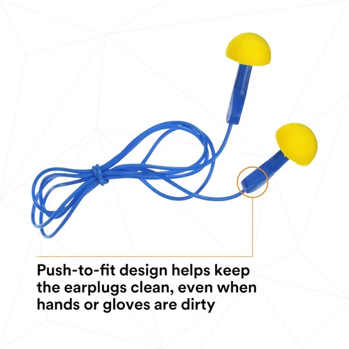 Vista 5 de 3M E-A-R Express Pod tapones para los oídos con cable, protección de la audición con sujeción de color azul 311-1114 con almohadilla (pack por 100)