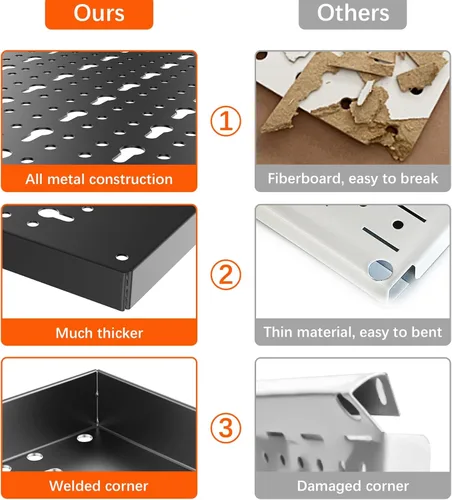 Vista 4 de TORACK 3 piezas de paneles de tablero de clavijas de metal para almacenamiento de herramientas de garaje, tablero de clavijas para banco de trabajo