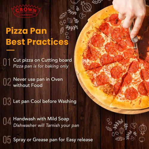 Vista 7 de Crown - Juego de sartenes para pizza de 14 pulgadas, sartén para pizza con agujeros de 14 pulgadas, cortador de rueda de pizza, resistente, sin