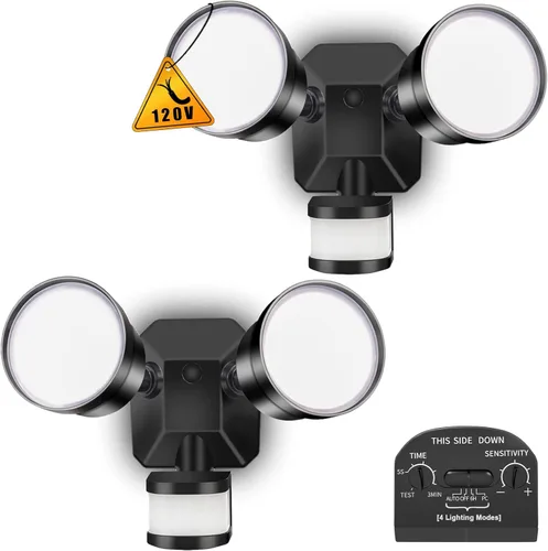 Vista 10 de EMANER Luz con sensor de movimiento para exteriores, reflector del anochecer al amanecer, 5000 K, luz de seguridad de 4 modos 2800 lm impermeable