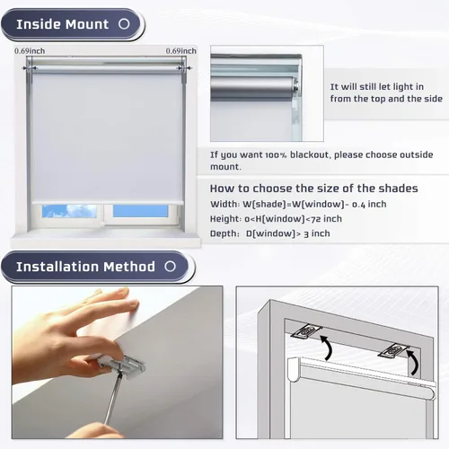 Vista 5 de SUNFREE - Persianas de ventana enrollables y opacas sin cuerdas para hogar y oficina, Blanco