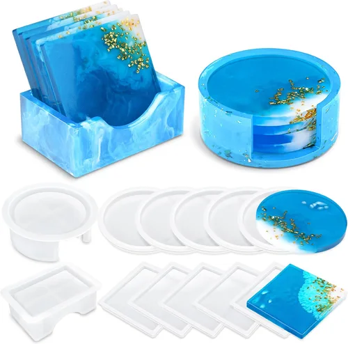 Vakoo Moldes de posavasos de resina, 12 moldes de silicona para resina