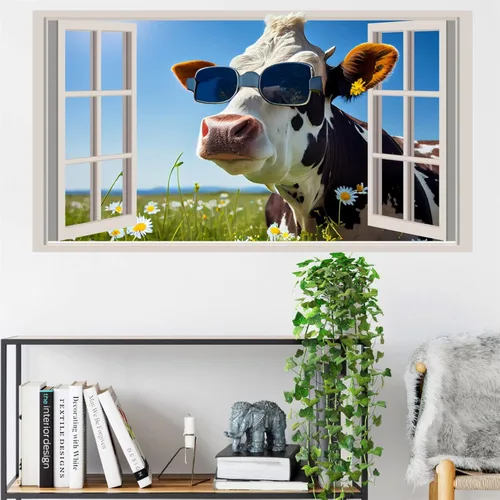 Vista 10 de Divertidas calcomanías de pared de vaca que se asoman, calcomanías de pared de vaca para despegar y pegar, calcomanías 3D falsas para decoración
