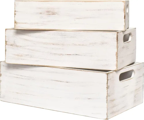 Vista 4 de MACVAD Cajas de almacenamiento decorativas de madera grandes, cajas de madera anidables para exhibición rústica, cajas de almacenamiento de madera