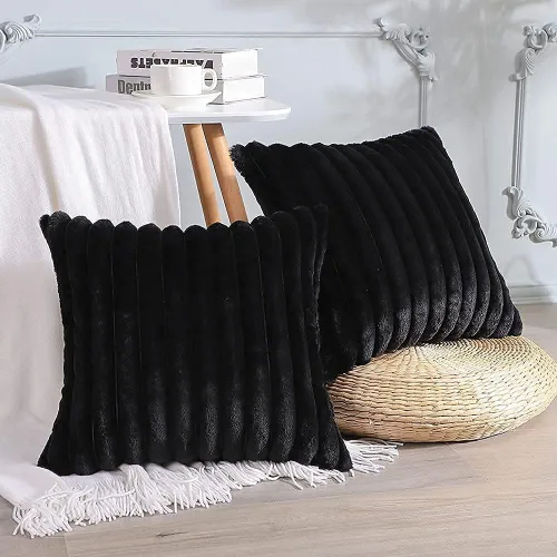 Vista 28 de Soleebee Juego de 2 fundas de cojín decorativo de terciopelo suave y acogedor, fundas de piel sintética de conejo para sofá, cama, silla, cojines