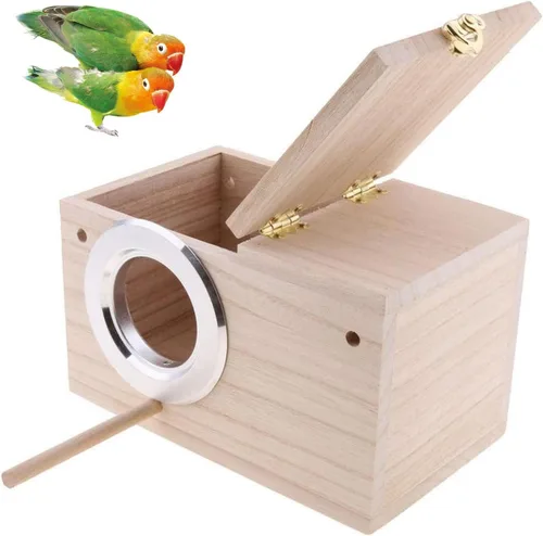 Caja de anidación de periquitos, caja de cría de nido de pájaros, jaula de madera para agapornis, cacatúa, periquito conure, loro, 8 x 5 x 5 pulgadas