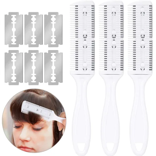 Vista 9 de Maitys 3 Piezas Peine Navaja de Corte de Cabello Peine de Corte de Cabello con 12 Cuchillas de Repuesto Moldeador de Doble Filo para Salón y Hogar