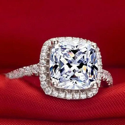 Vista 2 de Jude Jewelers Anillo de compromiso de boda de diamantes de imitación CZ de corte princesa chapado en platino de 4 quilates