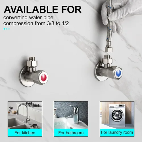 Vista 4 de G 1/2 Female to 3/8 Male COMP Reducer Adapter, Brass Pipe Fittings Water Hose Adapter, Compression Fitting for Kitchen Bathroom Faucet, Pipe