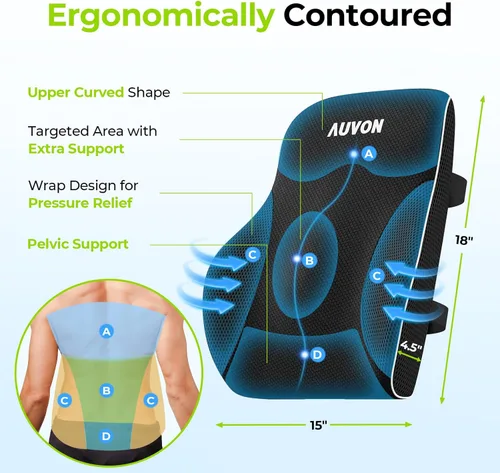 Vista 10 de Almohada AUVON de apoyo lumbar para silla de oficina con protuberancia patentada para soporte de la parte baja de la espalda, artículos ergonómicos