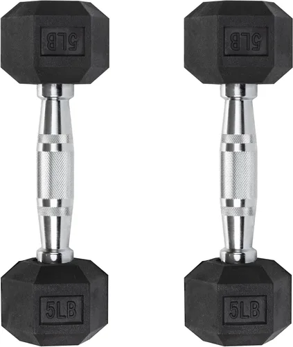 Vista 12 de Mancuernas hexagonales – Pesas recubiertas de PVC resistente, asas moleteadas cromadas – Entrenamiento, ejercicio, levantamiento