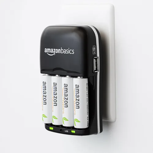Vista 9 de Yaxa Basics - Cargador de baterías recargables para pilas AA y AAA de Níquel-metal hidruro (NiMH) con puerto de carga USB, Negro