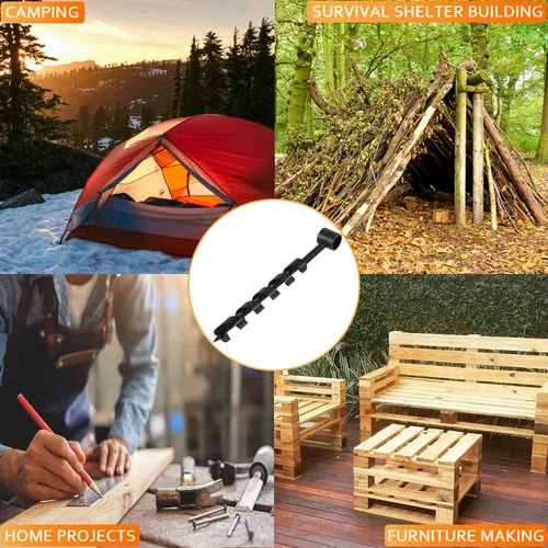 Vista 6 de Yoursme Broca de taladro de madera Scotch Eye de 1 x 12 pulgadas, taladro manual para mochila de Bushcraft y camping, herramienta de adición a