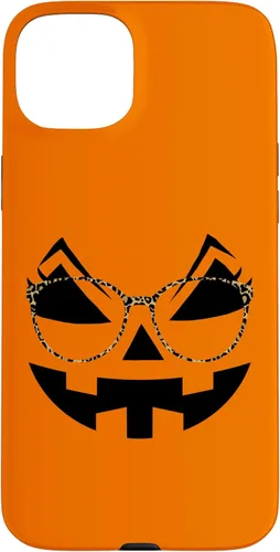 Vista 9 de iPhone 16 Funny Pumpkin Face Halloween Parties Leopard Print Glasses Case
