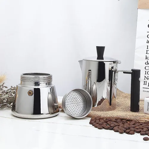 Vista 7 de Easyworkz Pedro Cafetera de Espresso para Estufa 4 Tazas 200ml Cafetera Italiana de Acero Inoxidable Moka Pot Cafetera de Espresso de Inducción