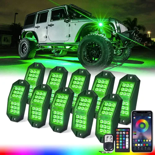 Vista 11 de Xprite - Kit de luces LED RGB bluetooth con controlador RF, luces neón multicolor intermitentes que sincronizan con la música para vehículos