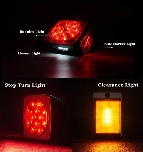 Vista 3 de Kit de luz de remolque de 12 V con certificación DOT para barco, caravana, automóvil, fácil montaje con arnés de alambre, oblea LED, impermeable