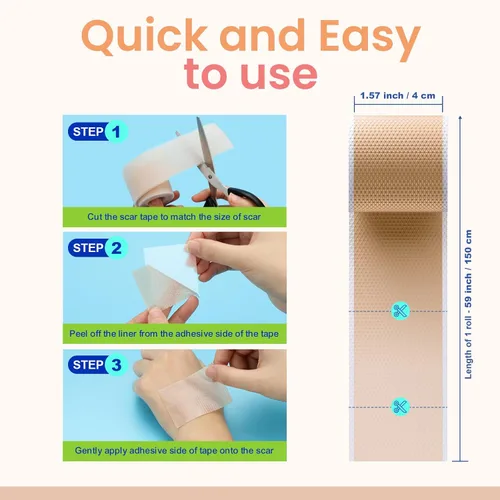 Vista 4 de Adamson Cinta de silicona para cicatrices quirúrgicas, queloides, cesáreas, quemaduras y más, hojas de cicatrices de silicona premium, reutilizable