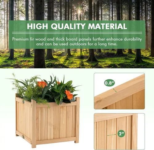 Vista 7 de S AFSTAR Maceta de madera para exteriores, cama de jardín plegable elevada con orificio de drenaje, contenedor cuadrado para plantas de patio