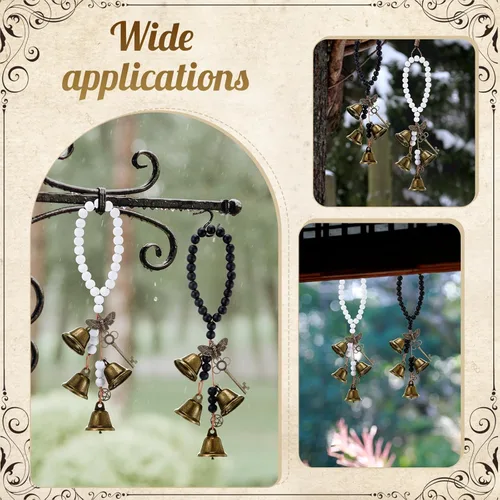 Vista 5 de Jetec 2 piezas de campanas de bruja para proteger las puertas, campanas de viento de bruja, corona hecha a mano para decoración de puerta del hogar