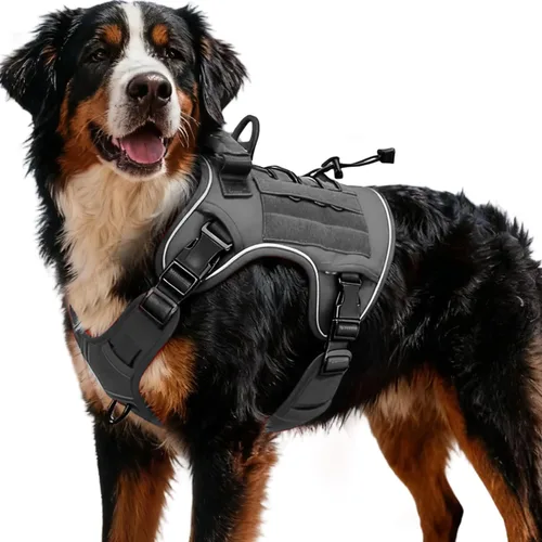 Vista 12 de Arnés táctico para perros grandes, chaleco reflectante ajustable sin tirones con sistema Molle, control de grado militar K9 para entrenamiento