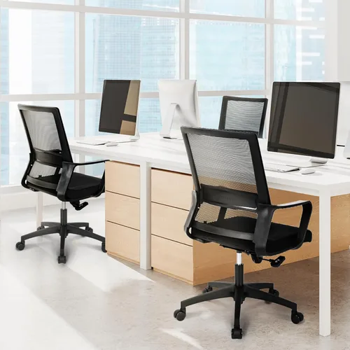 Vista 24 de NEO CHAIR Silla de oficina para videojuegos, silla de computadora ergonómica de malla con respaldo medio con ruedas, soporte lumbar, cómoda, Rosa
