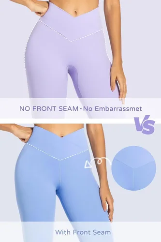 Vista 3 de Sunzel Leggings acampanados para mujer con control de abdomen, cintura cruzada y pierna ancha