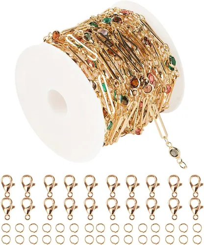 Vista 12 de YOUBEIYEE Cadena de 16.4 pies / 16.4 ft para hacer joyas, cadena de eslabones huecos de latón chapado en plata con forma de estrella hueca, collar