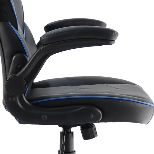 Vista 9 de SpawnSafe - Silla para videojuegos, altura ajustable, reposabrazos abatibles, giro de 360°, negro/azul