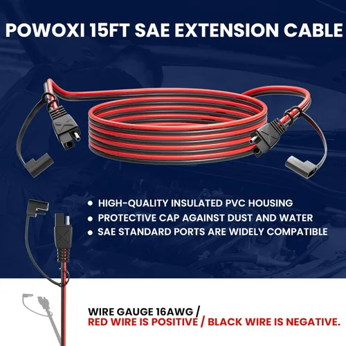 Vista 2 de POWOXI Cable de extensión SAE de 15 pies de desconexión rápida, cables solares, conector SAE para panel solar, automotriz, RV, motocicleta, tractor