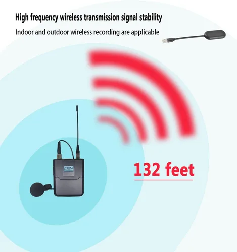 Vista 2 de Micrófono Lavalier inalámbrico con receptor USB, distancia de recepción de 132 pies, captación de sonido sensible, reducción de ruido inteligente