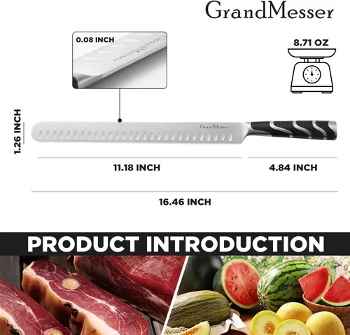 Vista 3 de Cuchillo de trinchar, cuchillo de rebanar de 12 pulgadas para carne, acero alemán de primera calidad con mango ABS, para barbacoa, pechuga de pavo