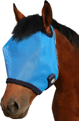 Vista 17 de Harrison Howard Máscara de malla redonda para mosca de caballo, protección UV, con borde acolchado de vellón, negro, S