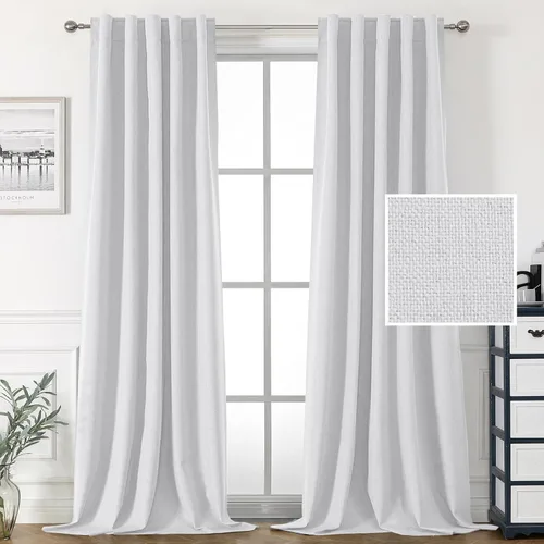 Vista 24 de H.VERSAILTEX Cortinas 100% opacas con aspecto de lino para dormitorio, cortinas de bloqueo de luz con doble cara de lino con pestaña trasera