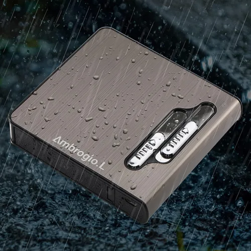 Vista 5 de Paquete completo de 20 cajas de cigarrillos regulares, soporte de expulsión automática con encendedor de arco doble, recargable por USB, sin llama