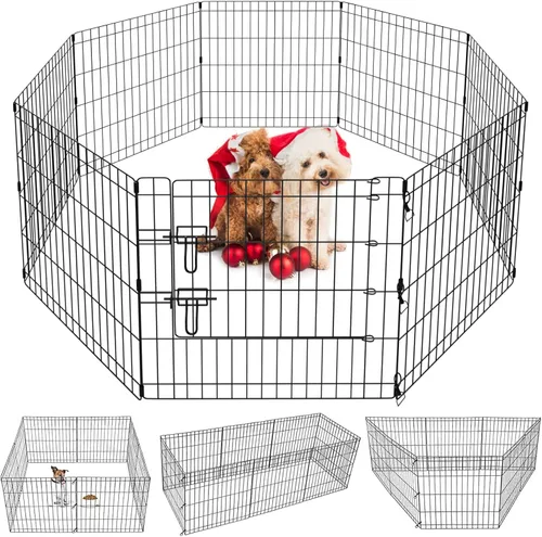 Corralito para cachorros, 8 paneles de 24 pulgadas, para interiores y exteriores, de metal, portátil, plegable, para mascotas, animales, perros,