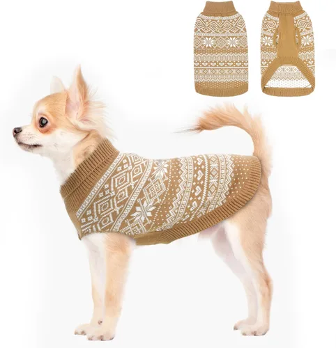 Vista 19 de HOMIMP Suéter de rombos para perros - Ropa cálida de invierno para cachorros, abrigo suave, suéter feo para perros pequeños, medianos y grandes, Azul