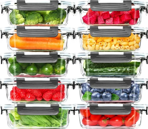 Vista 9 de Skroam Paquete de 5 Recipientes de Vidrio de Almacenamiento de Alimentos de 36 OZ con Tapas Herméticas, Recipiente de Vidrio para Preparación