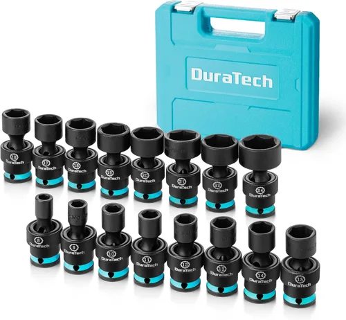 Vista 10 de DURATECH Juego de enchufes de impacto giratorio de 3/8" de transmisión, juego de enchufes de oscilación superficial de 11 piezas, métrico, acero