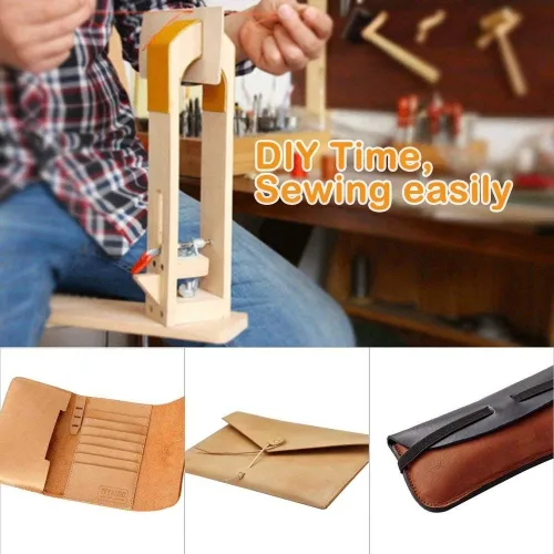 Vista 5 de Poni de costura de cuero, mesa de madera escritorio pony caballo abrazadera para bricolaje cuero