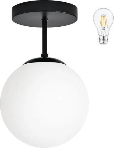 Vista 9 de Bagood Lámpara de techo semiempotrada moderna de mediados de siglo, 3 luces de cristal transparente, lámpara de techo moderna de globo negro mate
