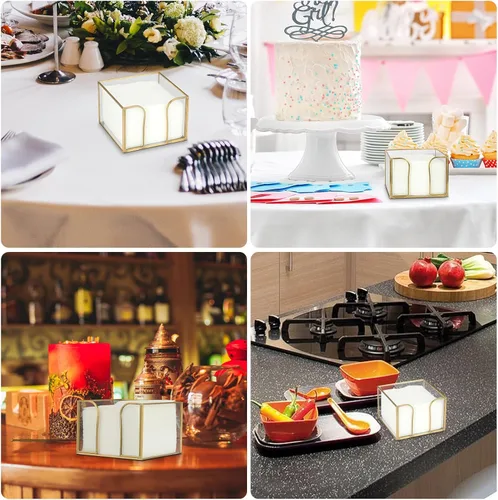 Vista 7 de Sumnacon Servilletero de vidrio para mesa, elegante servilletero de cóctel, moderno servilletero para servilletas de papel, servilleteros dorados