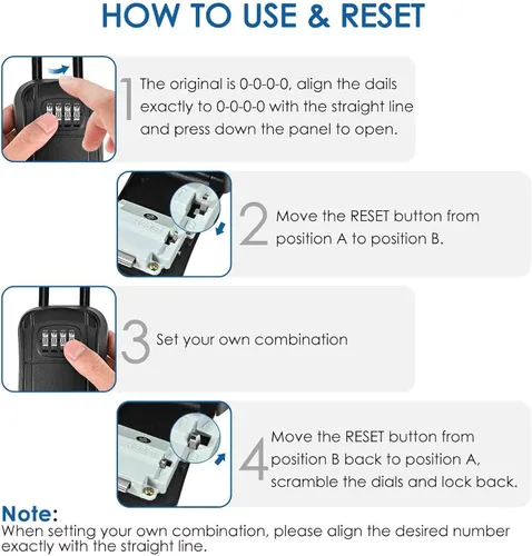 Vista 6 de Caja de bloqueo de llave, caja de bloqueo de combinación de 4 dígitos para montaje en pared, impermeable para exteriores, caja de contraseña segura