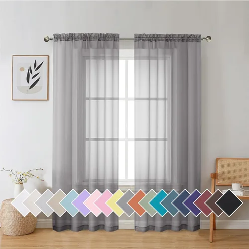 Vista 44 de Aiyufeng 2 paneles de cenefa transparente negra de 14 pulgadas de largo, cortinas cortas para dormitorio, cortinas de cocina para ventana pequeña