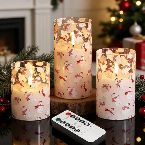 Vista 11 de Eywamage Juego de 3 velas LED sin llama de cristal gris ahumado con control remoto, parpadeantes que funcionan