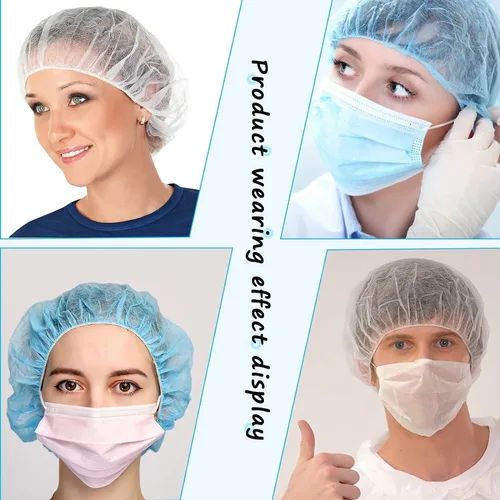 Vista 6 de Gorras Bouffant desechables, red de pelo de 24 pulgadas, tapón elástico para servicio de alimentos, cubierta de cabeza para dormir